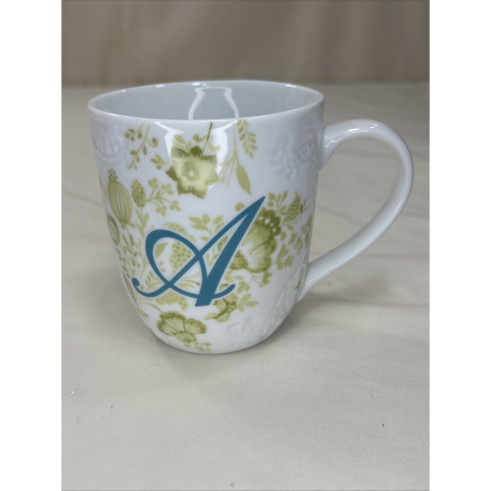 AVA Pier 1 Imports Monogram Initial Letter "A" Coffee Cup Mug Floral Textured